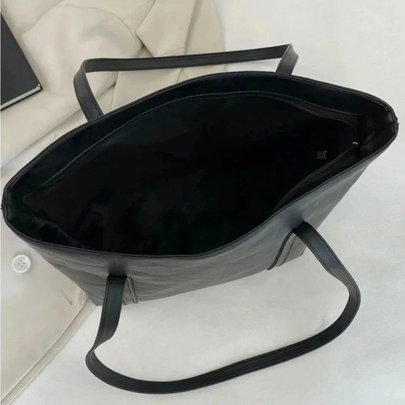 ⚠️Clearance Large Solid Black Shoulder Tote Bag - Picture 4 of 6